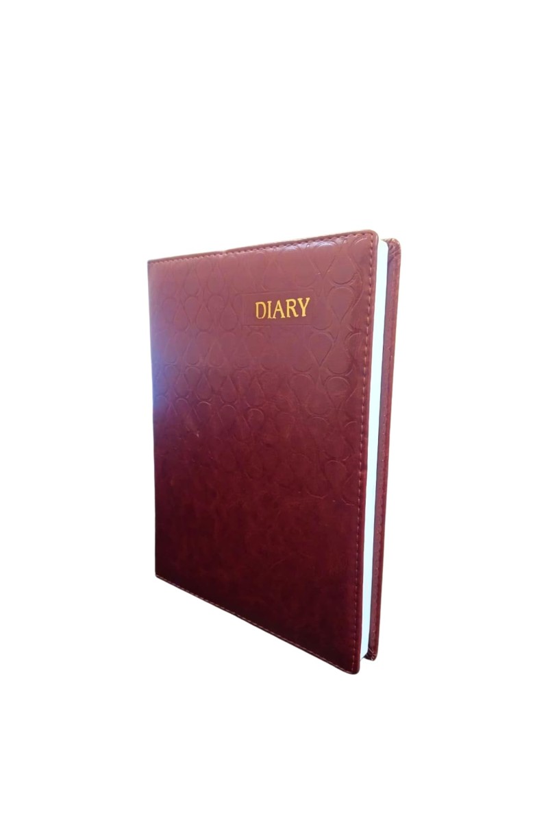 Leather Cover Hardbound Diary | New Year Daily Planner with Monthly Calendar | Office notebook Study & Personal Organizer Embossed Design | Daily Writing Journal (Brown)