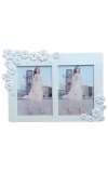 Hitech Sales White Dual Picture Photo Frame with Floral Design | Tabletop Decorative Frame for Home & Office Décor (White, 4.5 x 6.5)