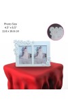 Hitech Sales White Dual Picture Photo Frame with Floral Design | Tabletop Decorative Frame for Home & Office Décor (White, 4.5 x 6.5)
