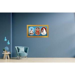 Shree Ram Krishna, Maa Kaali, Shree Sharada Maa Photo Frame - 8x14 Inch Brown Wooden Frame | Hindu Gods Wall Decor For Home & Office