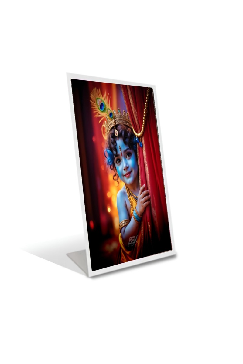 Car Desk/Table Top Divine Krishna Acrylic L-Style Photo Stand - 5x7 Inches, Compact And Stylish Spiritual Display (F6727)