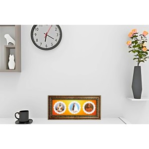 Shreeraam Krishna, Shree Sharada Maa, Swami Vivekananda Photo Frame - 8x14 Inch Brown Wooden Frame | Hindu Gods Wall Decor For Home & Office