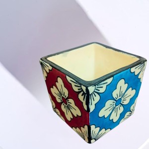 Handcrafted Ceramic Square Pot with Floral Design | Multicolor Decorative Plant Pot for Indoor Plants, & Home Décor Handcrafted Ceramic Square Pot with Floral Design | Multicolor Decorative Plant Pot for Indoor Plants, & Home Décor