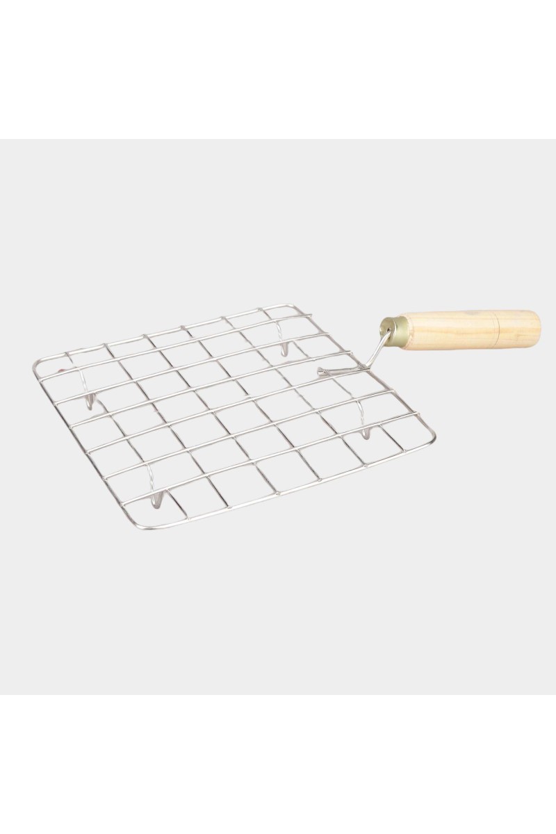 Stainless Steel Wire Roaster with Wooden Handle, for Square Roaster - 17.6 cm X 17.6 cm, for Round Roaster- 18 cm Diameter (Pack of 1)