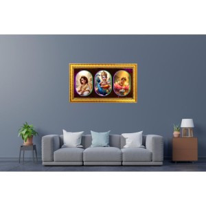 Lord Krishna Raam Photo Frame - 8x14 Inch Brown Wooden Frame | Hindu Gods Wall Decor For Home & Office