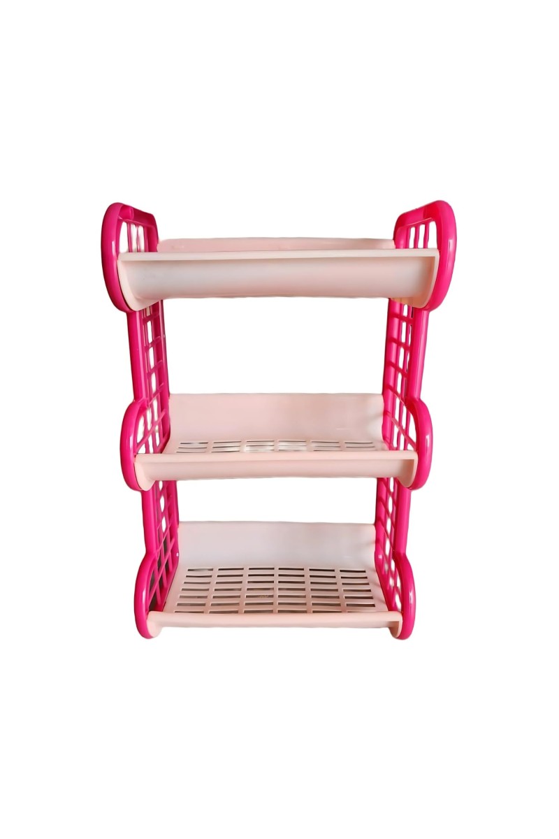 3-Tier Plastic Storage Rack Shelf for Kitchen, Bathroom, or Office | Multipurpose Organizer | Durable & Lightweight | Pink & Beige