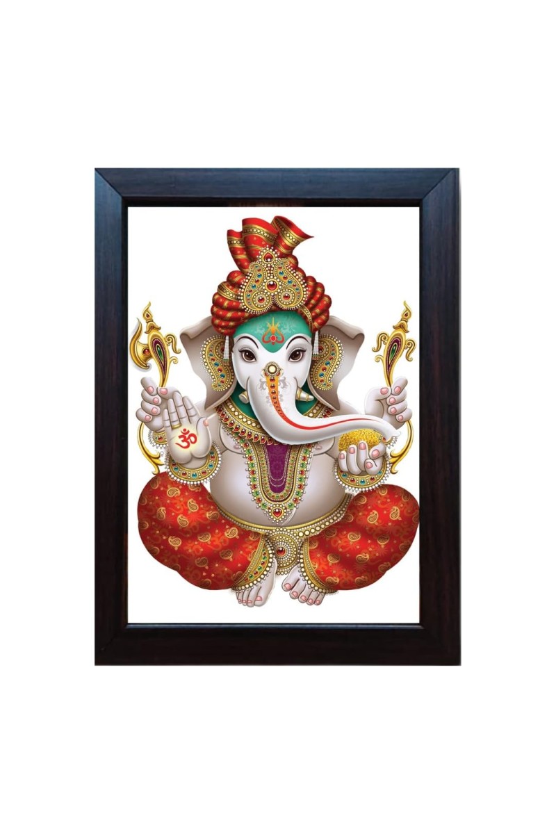 Hitech Lord Ganesha Ganesh Ganpati Ganapathi Laminated photo frame for table, Study & living room, gifts (Pvc Frame and Front face - Glass, 8 x 6 inch)