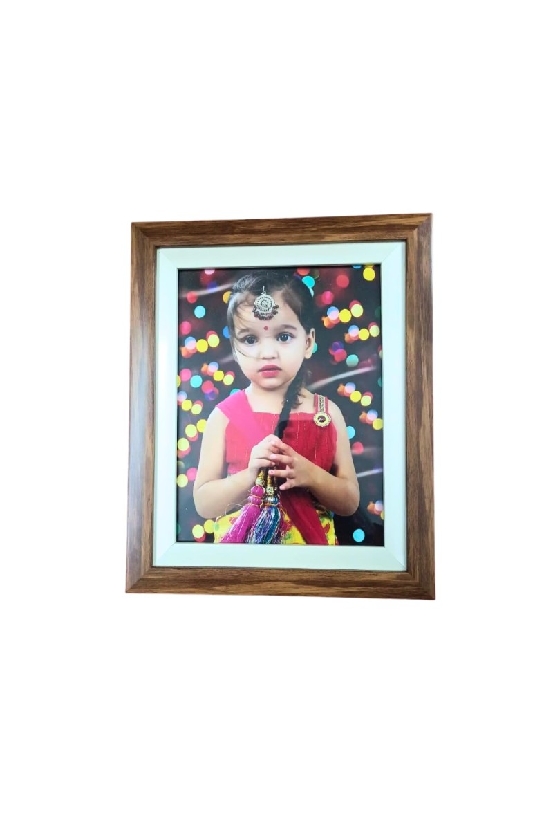 Wooden Photo Frame with Inner White Border – Modern Tabletop & Wall Mount Picture Frame with Glass Front (Empty Frame) (Brown & White)