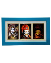 Hitech God Shiv, Ganesh & Ma Durga Wood photo Frame with Glass || Three pictures in one Frame || Three Gods in Single Frame || Frame for Pooja, wall decoration