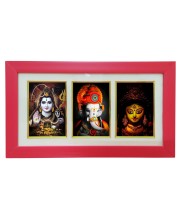Hitech God Shiv, Ganesh & Ma Durga Wood photo Frame with Glass || Three pictures in one Frame || Three Gods in Single Frame || Frame for Pooja, wall decoration