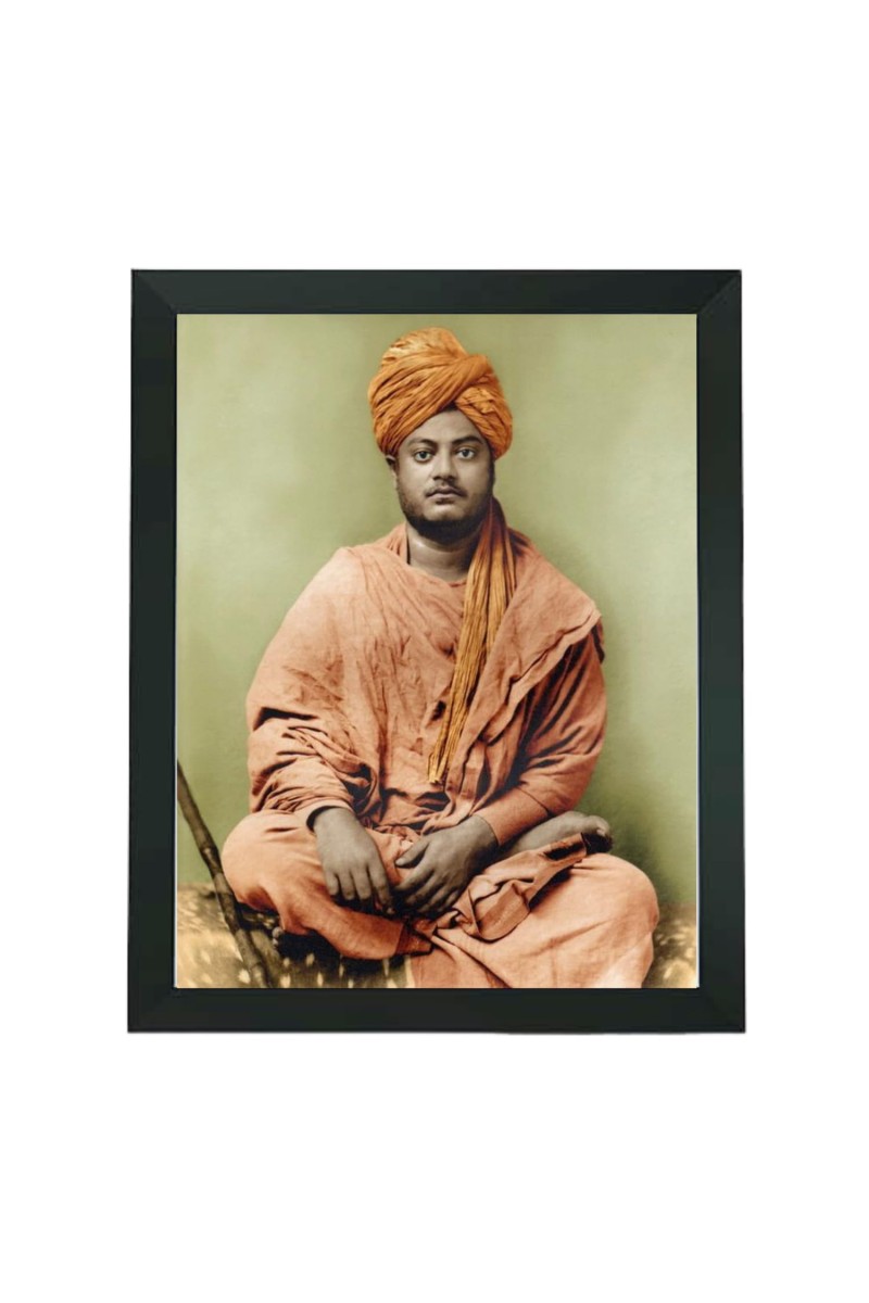 Hitech Sales Swami Vivekananda Polystyrene Photo Frame for Pooja Room, Temple Decor, Home Decoration and Gifting (Wall and Tabletop, Rectangular, Printed Photo, 7.12 x 9.12 inches Frame, Black)