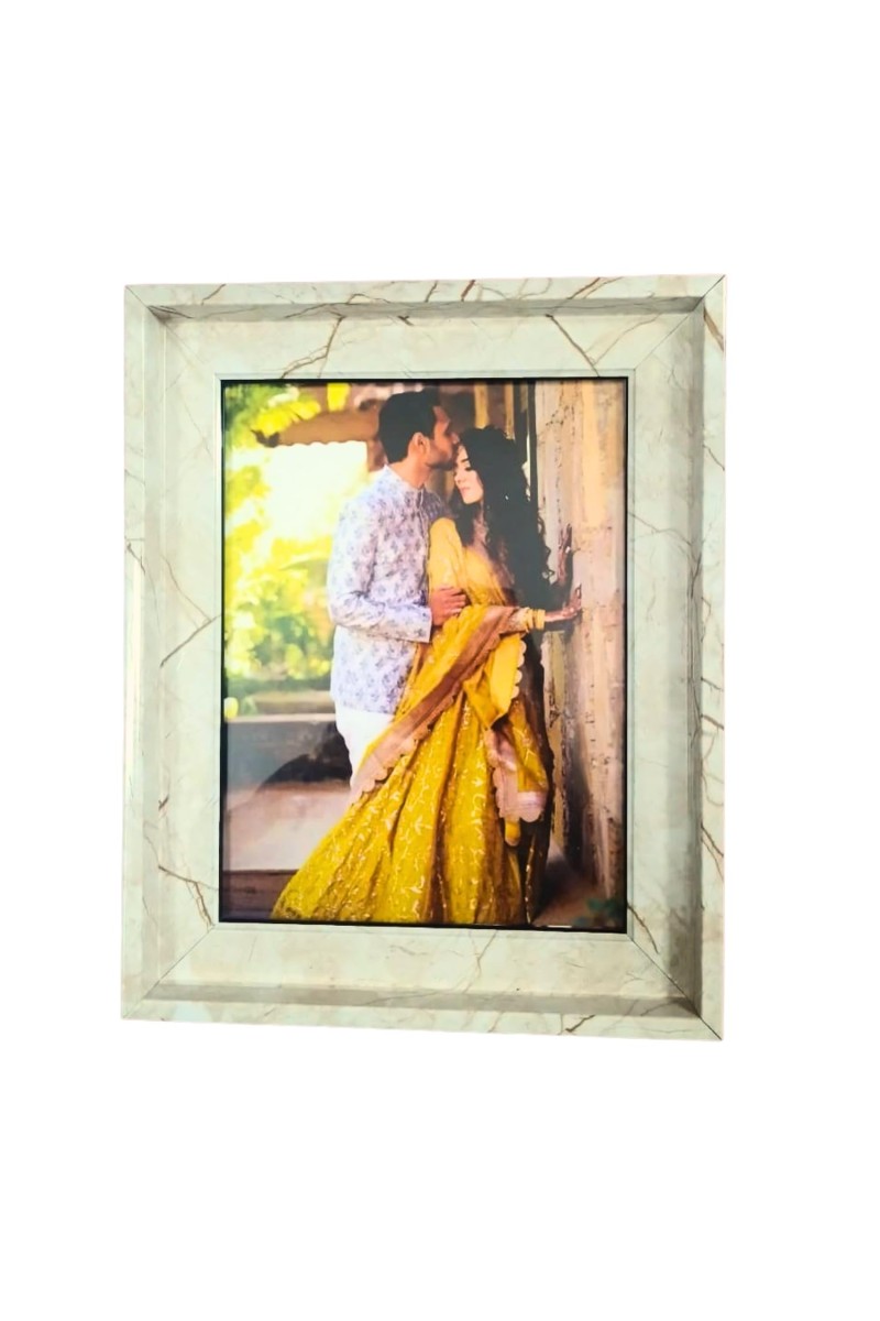 Marble Design Photo Frame – Modern Wall & Tabletop Picture Frame with Glass Front and MDF Back (Empty Frame) (Marble White)