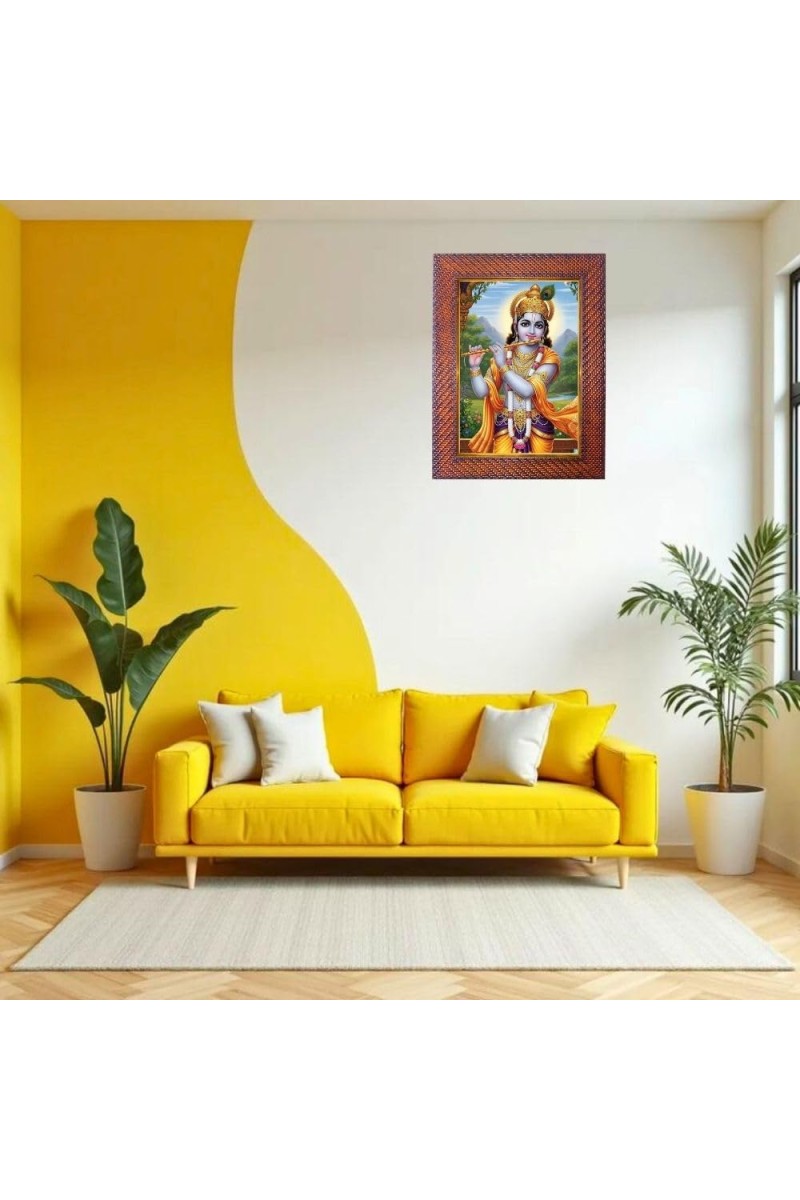 Lord Krishna Photo Frame 15X19 Inch Religious Wall & Table Decor Frame | Lord Krishna Spiritual Photo Frame For Home, Temple & Office | Decorative Hindu God & Goddess Frame (Pack Of 1) (F18067)