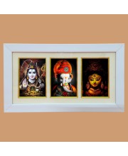 Hitech God Shiv, Ganesh & Ma Durga Wood photo Frame with Glass || Three pictures in one Frame || Three Gods in Single Frame ||Pooja, wall decoration