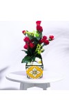 Handcrafted Ceramic Square Pot with Floral Design | Multicolor Decorative Plant Pot for Indoor Plants, & Home Décor