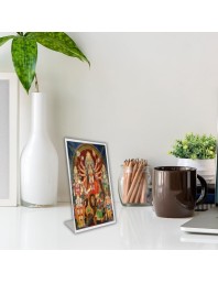 Car Desk/Table Top Maa Durga Acrylic L-Style Photo Stand - 2.5x3.5 Inches, Compact And Stylish Spiritual Display (F6686)