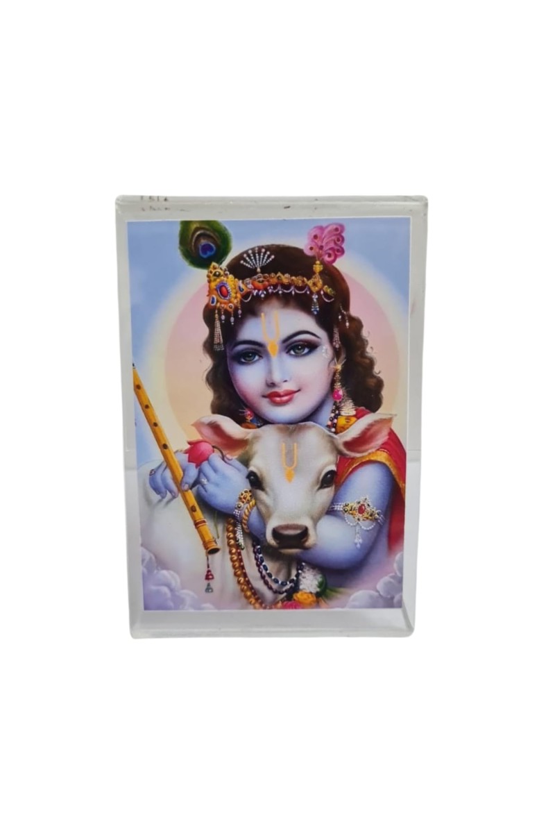 HiTechMart Shree Krishna with Divine Cow Acrylic Photo Frame – Hindu Spiritual Home Décor, Religious Gift, Desk & Wall Art