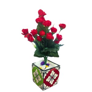 Handcrafted Ceramic Square Pot with Floral Design | Multicolor Decorative Plant Pot for Indoor Plants, & Home Décor Handcrafted Ceramic Square Pot with Floral Design | Multicolor Decorative Plant Pot for Indoor Plants, & Home Décor