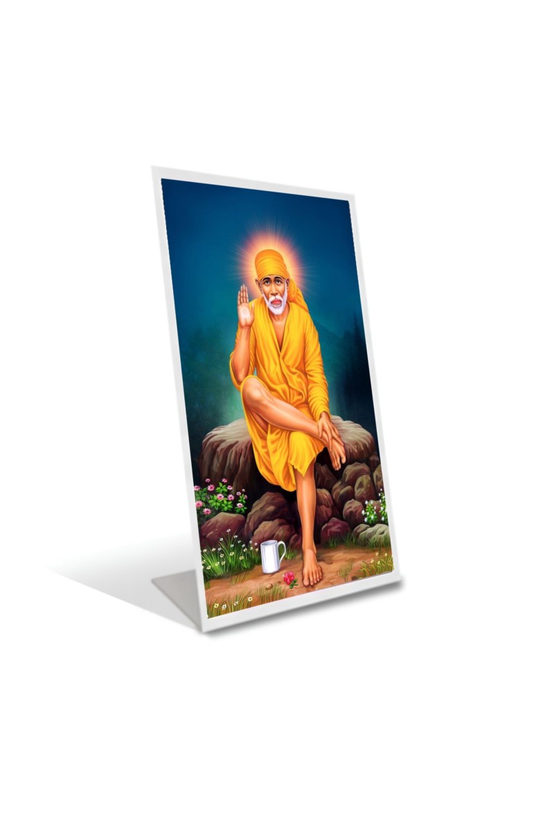 Car Desk/Table Top Sridhi Sai Baba Acrylic L-Style Photo Stand - 5x7 Inches, Compact And Stylish Spiritual Display (F6734)