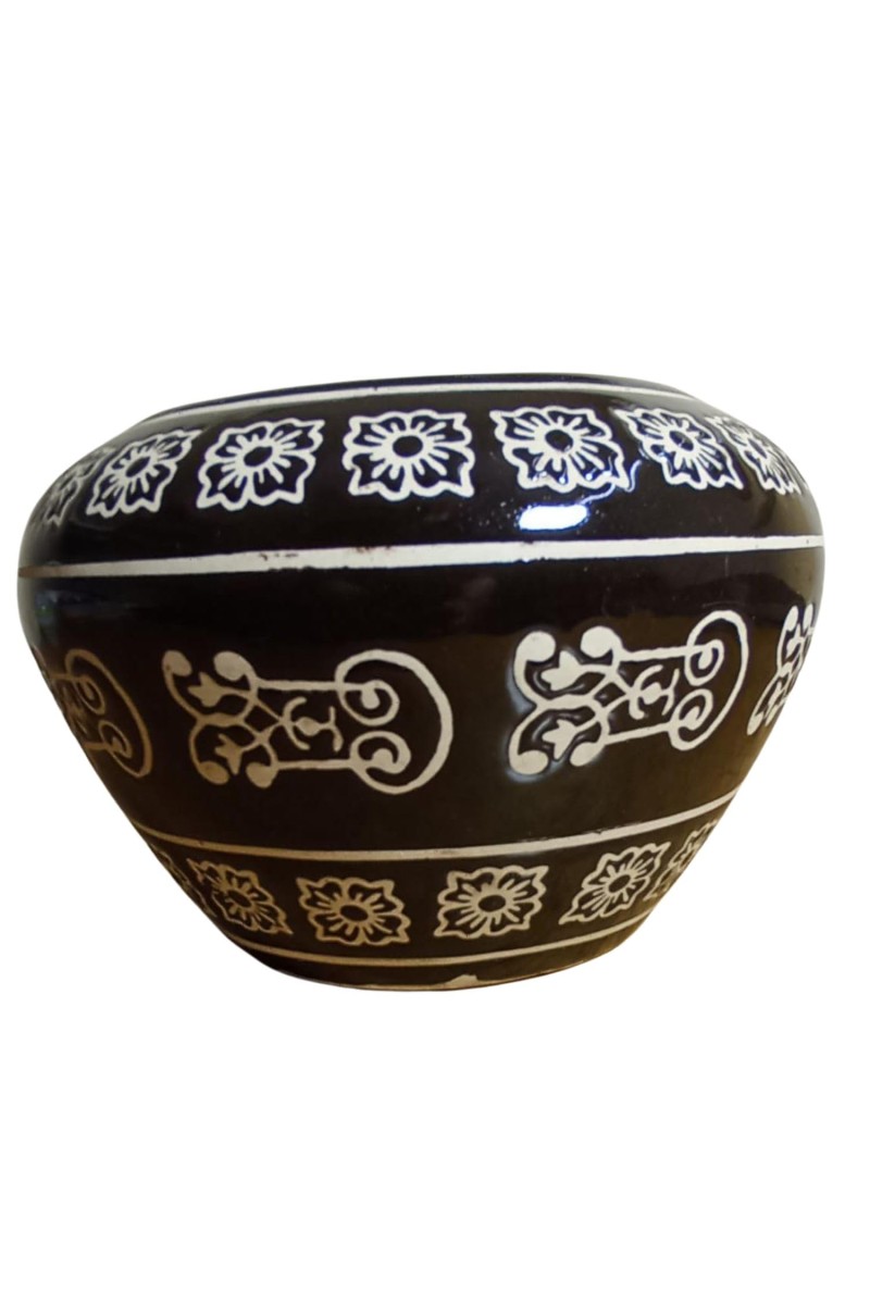 Plant Pot – Modern Ceramic Planter with Drainage Hole & Saucer – Indoor Flower Pot for Houseplants, Succulents, Herbs – Stylish Minimalist Home & Office Décor (Black, Large)