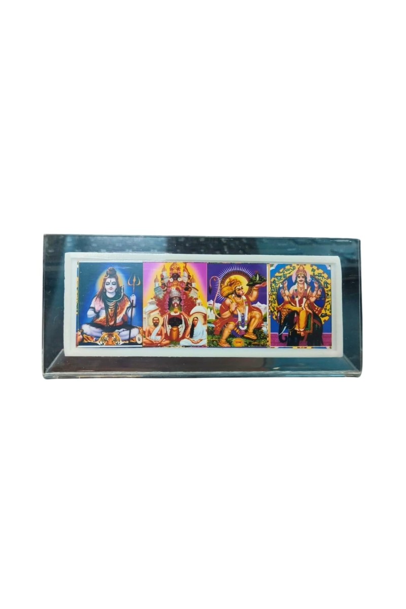 Acrylic Table Photo Stand with Mahadev, Dakhineswar maa kaali, Hanuman ji, Vishwakarma Hindu God Images | Transparent Desk Photo Frame for Home Temple, Office & Car Dashboard | Decorative Religious Tabletop Display Stand