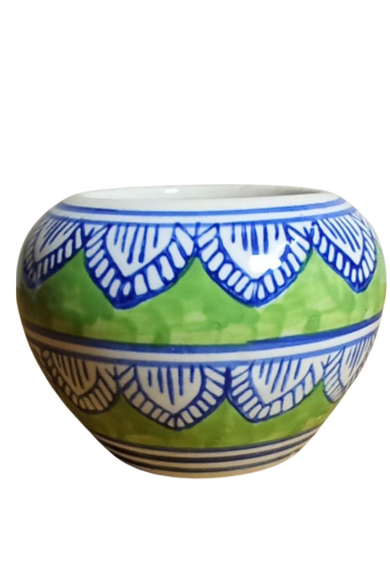 Plant Pot – Modern Ceramic Planter with Drainage Hole & Saucer – Indoor Flower Pot for Houseplants, Succulents, Herbs – Stylish Minimalist Home & Office Décor (Green, Small)