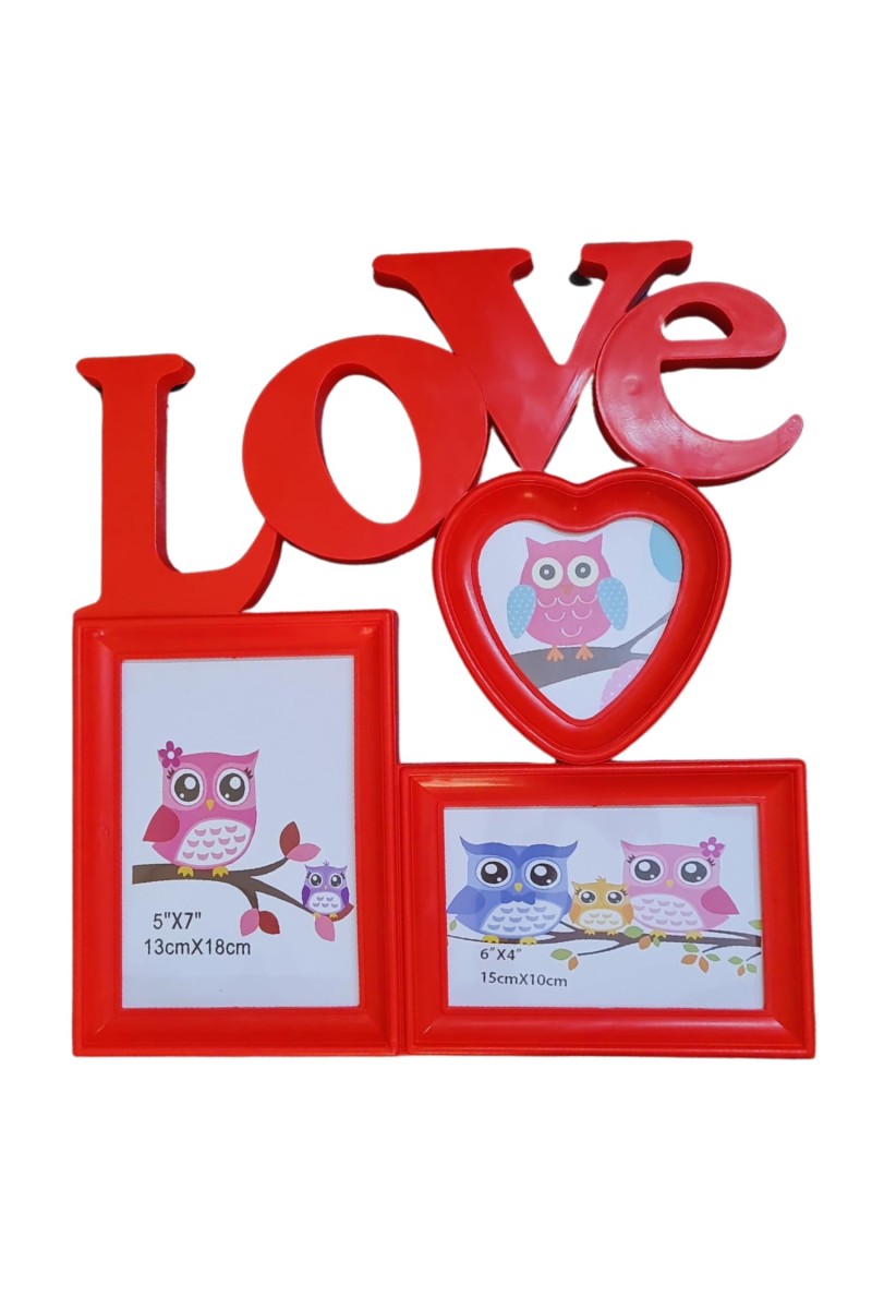 HiTechMart Red LOVE Multi-Photo Frame – Romantic Wall Hanging Picture Frame for 3 Photos (5x7, 6x4, Heart-Shaped) – Love-Themed Home Décor, Wedding, Anniversary & Valentine’s Day Gift