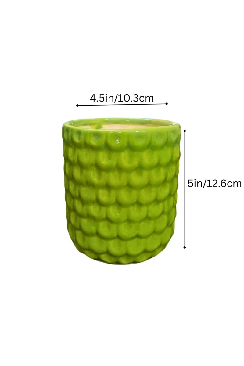 Green Ceramic Plant Pot for Indoor Plants | Decorative Textured Flower Planter for Home, Office & Tabletop Decor (only Pot)