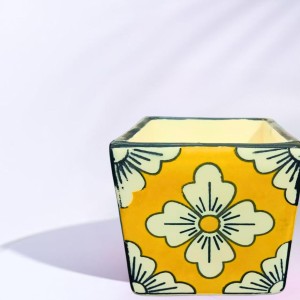 Handcrafted Ceramic Square Pot with Floral Design | Multicolor Decorative Plant Pot for Indoor Plants, & Home Décor Handcrafted Ceramic Square Pot with Floral Design | Multicolor Decorative Plant Pot for Indoor Plants, & Home Décor