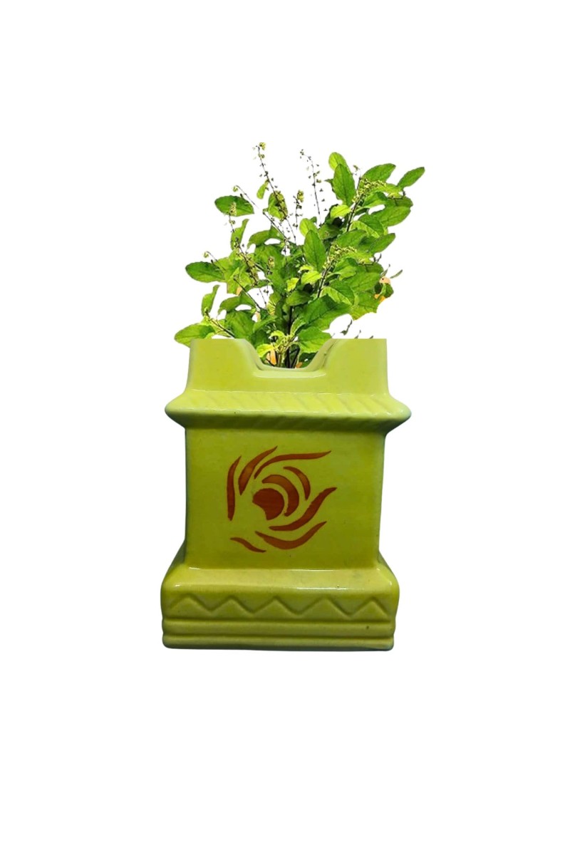 Tulsi Tree Planter Pot for Indoor & Outdoor Use, Sacred Basil Plant Holder, Decorative Eco-Friendly, Durable & Lightweight, Lemon Yellow