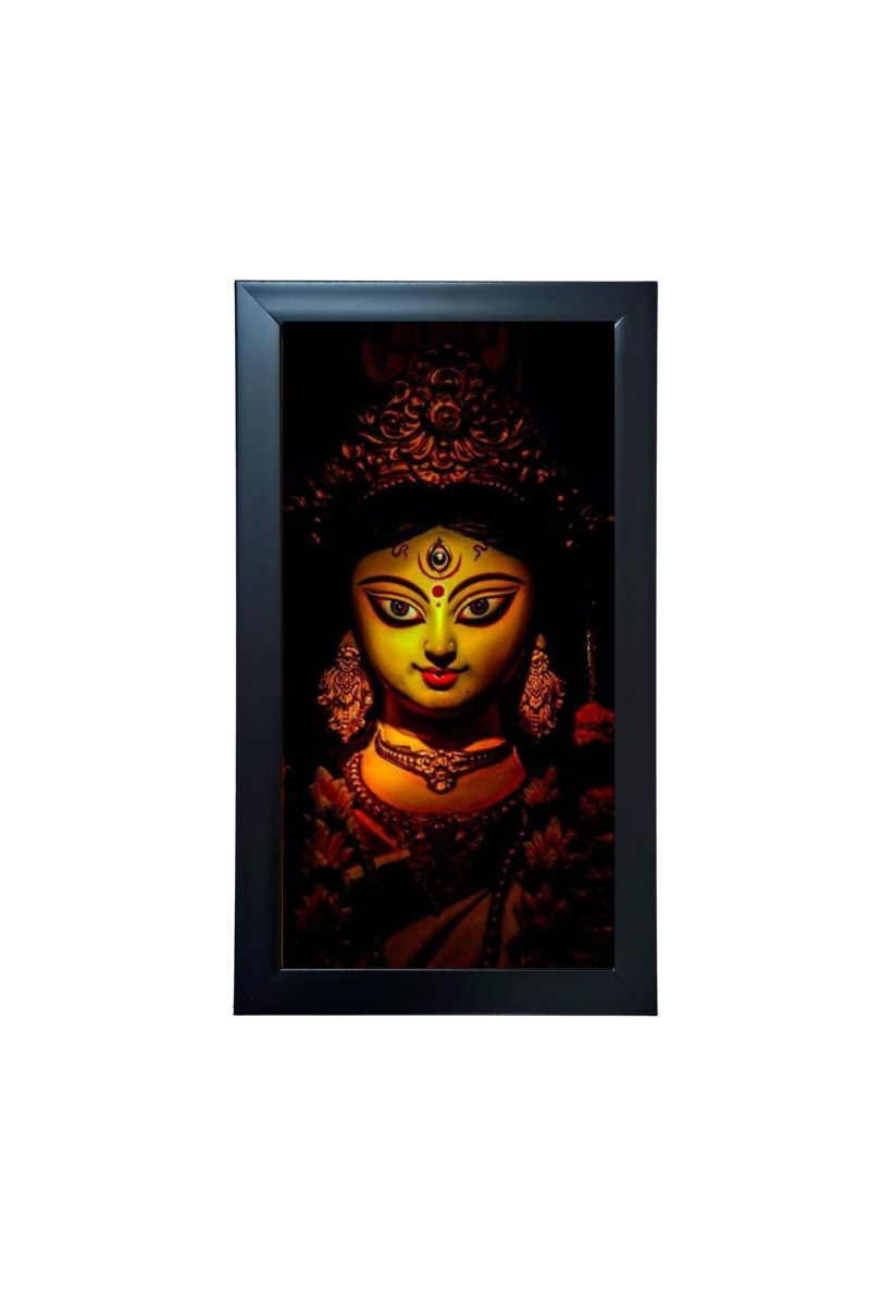 Hitech Sales Maa Durga Wall-Mount Rectangular Polystyrene Photo Frame Home Decoration and Gifting, 9.6 x 15.6 inches Black Frame (Pack of 1, Printed Photo)