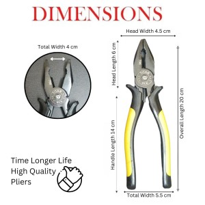 Hitech Sales 1Pc. 8'' 205 MM Sturdy Steel Combination Plier with Anti-Rust properties for gripping, holding and cutting wires, YELLOW & BLACK (BLK 786)