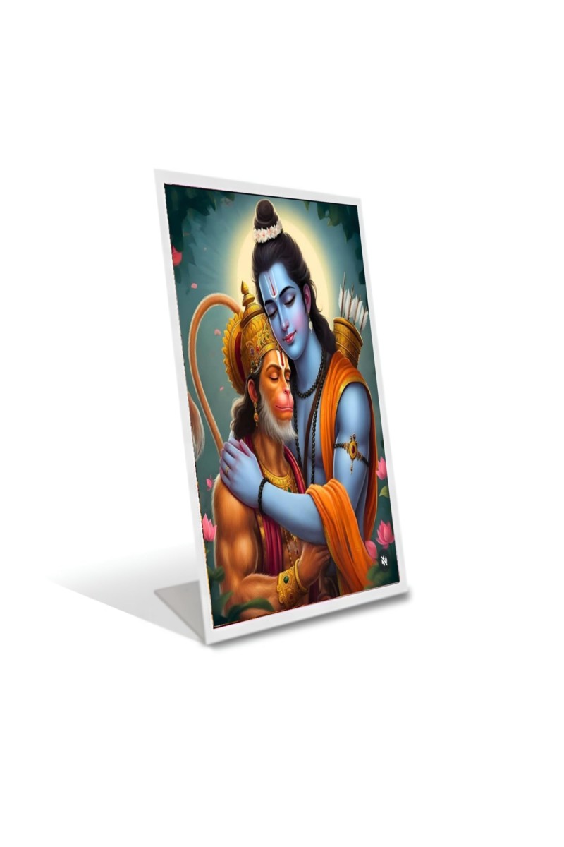 Car Desk/Table Top Lord Ram Lord Hanuman Acrylic L-Style Photo Stand - 5x7 Inches, Compact And Stylish Spiritual Display (F6712)