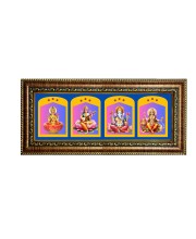 Hitech Sales Devi Laxmi, Devi Saraswati, Shree Ganesh Ji and Devi Durga God Photos in One Photo Frame (16.6 x 6.6 inches, Golden, Pvc Frame)