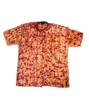 Men's Batik Print Cotton Shirt | Handmade Traditional Tie-Dye Casual Wear | Mandarin Collar Half Sleeve Ethnic Shirt for Summer, Festive & Daily Use Multicolour (Light Orange & Maroon Batik)