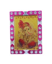 Hitech Sales Mini Decorative Hindu God Ganesh Photo Frame with Designing Border Religious Gift for Home, Office Décor and Card dasboard Small Temple Idol Frame for Worship (6 x 8 cm – 1 Pcs)