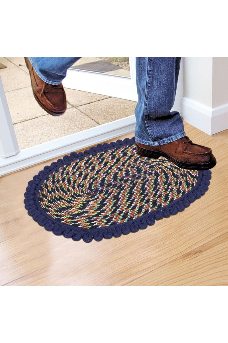 Home Beautiful Blue Polyester Cotton Door Mat