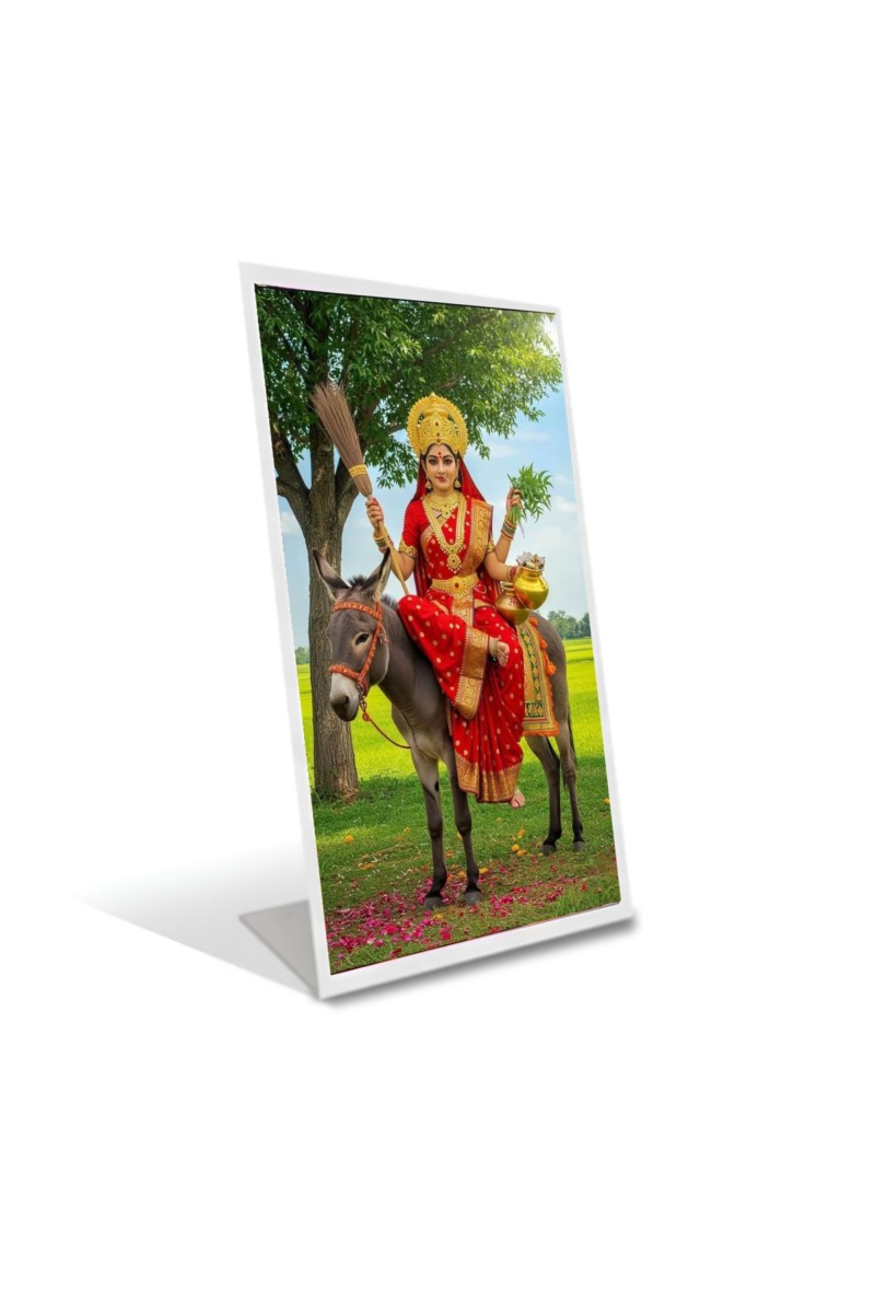 Car Desk/Table Top Jay Maa Sheetla Acrylic L-Style Photo Stand - 5x7 Inches, Compact And Stylish Spiritual Display (F6670)