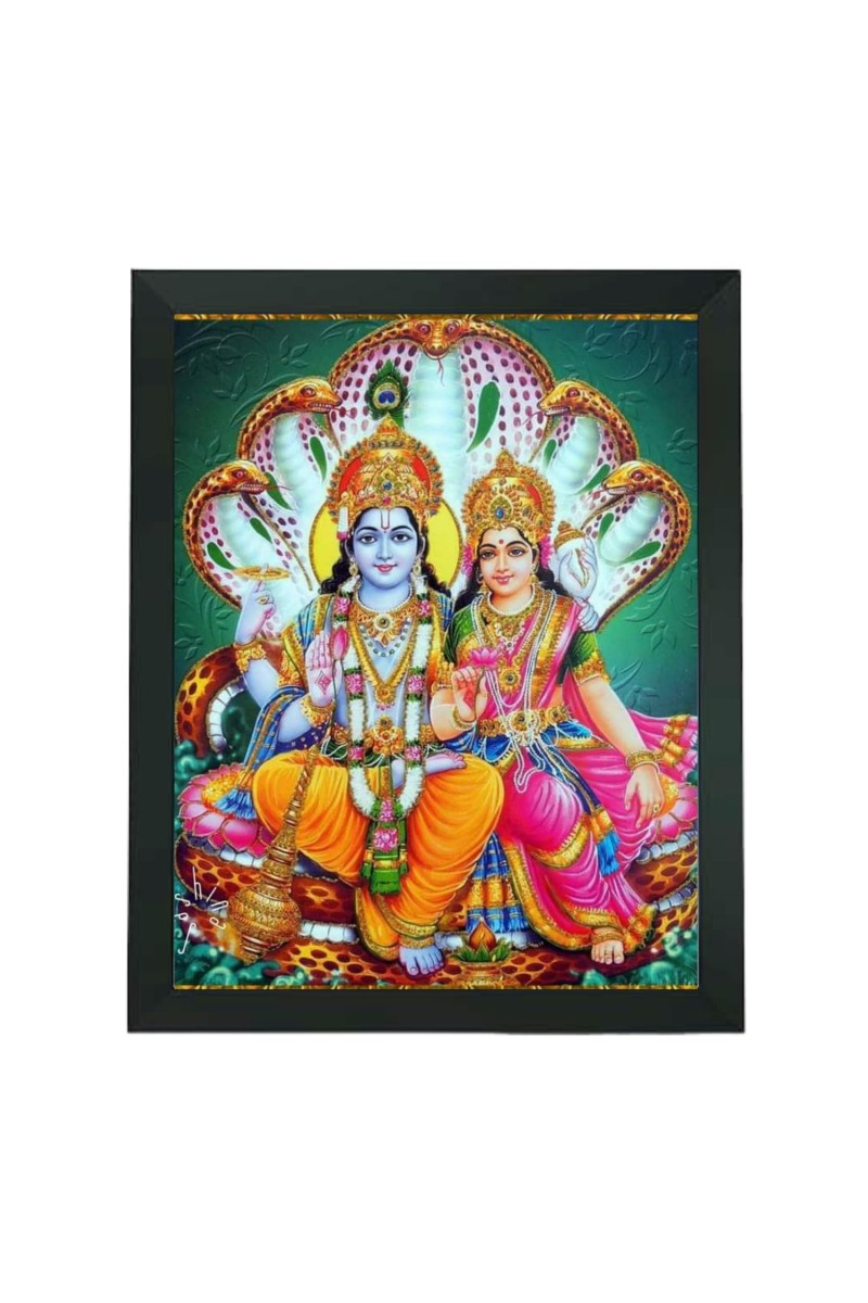 Hitech Sales Goddess Laxmi Devi and Narayan Polystyrene Photo Frame for Pooja Room, home, Temple Decor, Gift (Wall and Tabletop, Printed Photo, Black, 7.12 x 9.12 inches)
