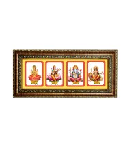 Hitech Sales Maa Laxmi, Devi Saraswati, Shree Ganesh Ji and Mata Durga God Photos in One Photo Frame (16.6 x 6.6 inches, Golden, Pvc Frame)