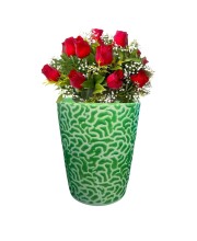 The Decor Green and White Hand-Painted Ceramic Planter – Modern Textured Flower Pot for Indoor Plants Succulents & Home Decor. (only Pot)