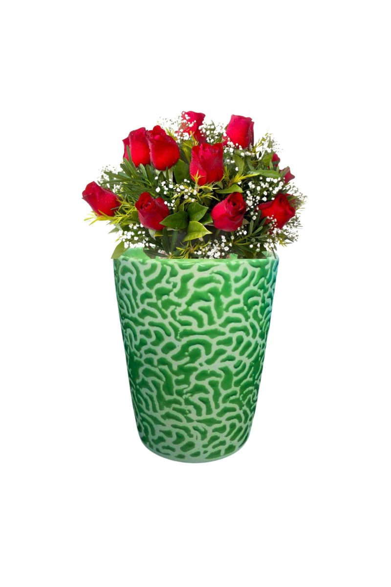 The Decor Green and White Hand-Painted Ceramic Planter – Modern Textured Flower Pot for Indoor Plants Succulents & Home Decor. (only Pot)
