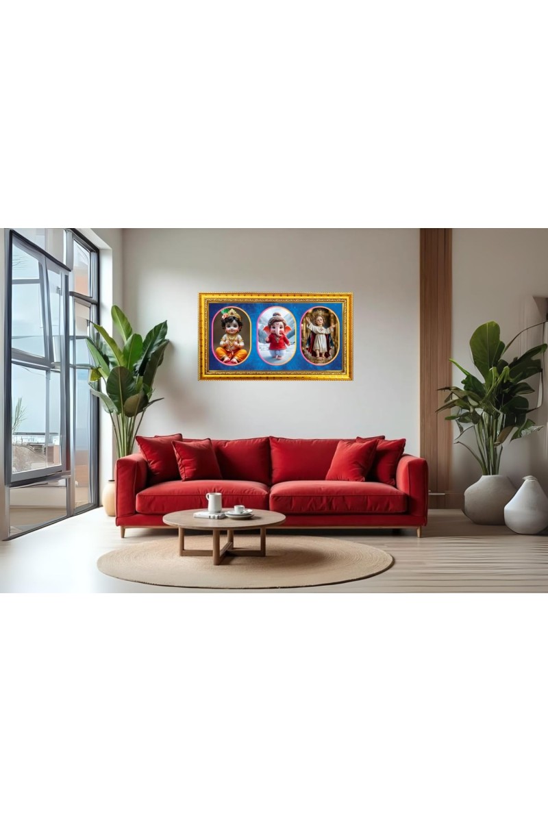 Little Krishna, Jesus (Yeshua In Hebrew), Photo Frame - 8x14 Inch Brown Wooden Frame | Hindu Gods Wall Decor For Home & Office