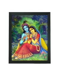 Hitech Sales Radha and Krishna Photo Frame for Pooja Room, Temple Decor, Home Decoration and Gifting (Wall and Tabletop, Rectangular, Printed Photo, 7.12 x 9.12 inches Frame, Black, Polystyrene)