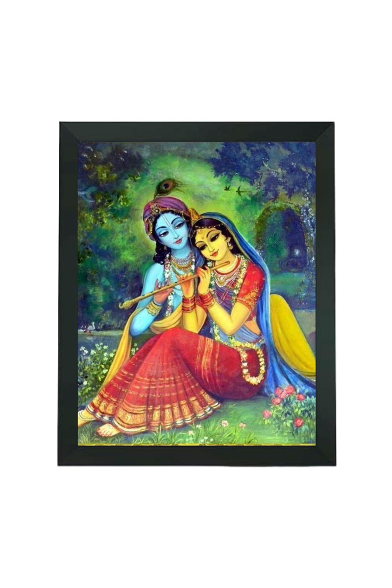 Hitech Sales Radha and Krishna Photo Frame for Pooja Room, Temple Decor, Home Decoration and Gifting (Wall and Tabletop, Rectangular, Printed Photo, 7.12 x 9.12 inches Frame, Black, Polystyrene)