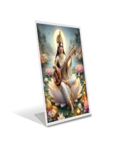 Car Desk/Table Top Maa Sraswati Acrylic L-Style Photo Stand - 2.5x3.5 Inches, Compact And Stylish Spiritual Display (F6731)