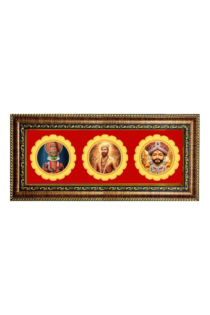 Katha Kali, Chatrapati Shivaji, Khattu Shayam Photo Frame - 8x14 Inch Brown Wooden Frame | Hindu Gods Wall Decor For Home & Office