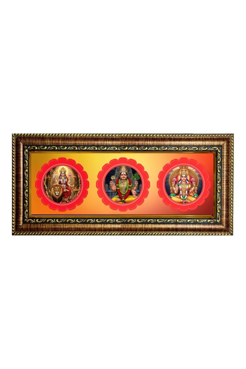 Maa Durga, Photo Frame - 8x14 Inch Brown Wooden Frame | Hindu Gods Wall Decor For Home & Office