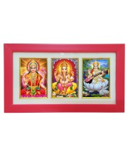 Hi tech Sales Dhan-laxmi, Ganesh, saraswati photo frame || synthetic photo Frame with Glass || Three Gods in Single Frame (Multicolor) for wall, living room, gifts, pooja