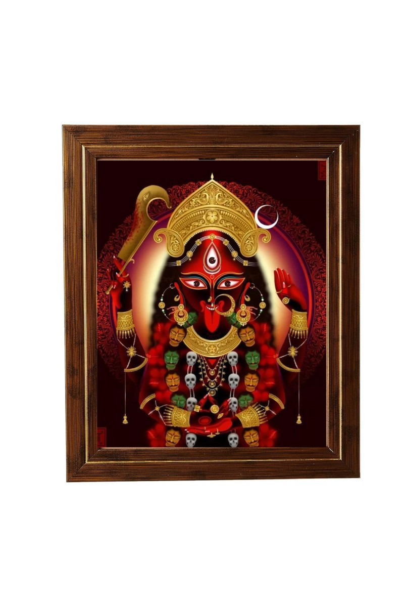Hitech Sales Goddess Maa Kali Photo Frame for Pooja Room, Temple Decor, Home Decoration and Gift (Wall and Tabletop, Rectangular, Printed Photo, 12 x 14 inches Frame, Brown)